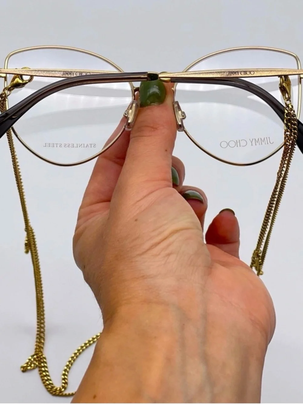 Jimmy Choo Gold Metal Frame Glasses with Matching Chain